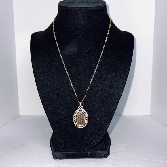 Sarah Coventry Textured Cable Chain Necklace With Abalone Shell Pendant (5672) - Picture 1 of 6